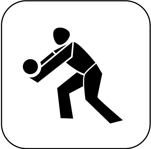 Minimalistische schwarze Silhouette einer Volleyball spielenden Person in Abwehrhaltung auf weßiem Hintergrund.